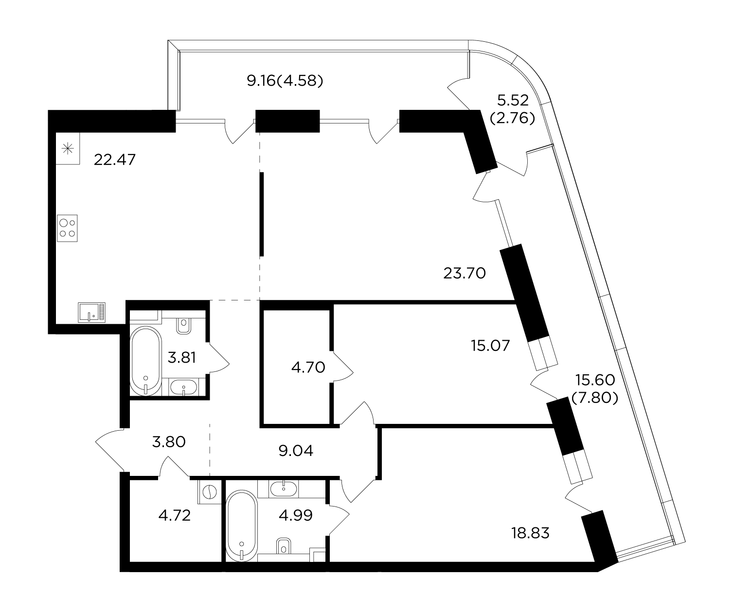 3-комнатная 126.27 м²