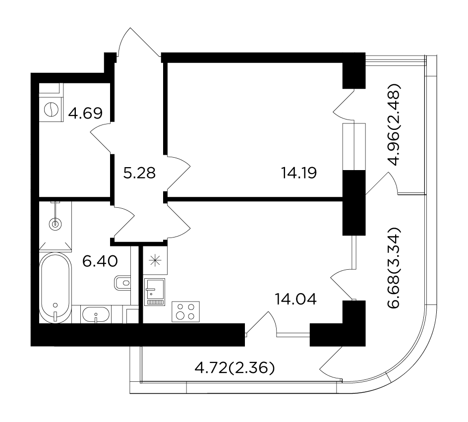 1-комнатная 52.78 м²