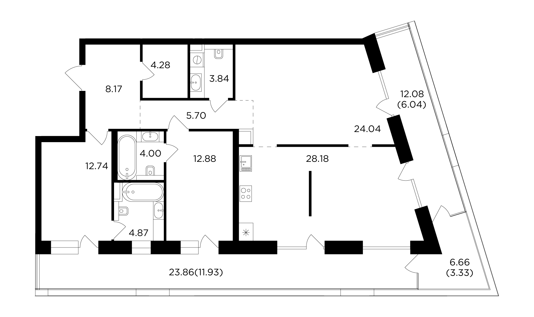 3-комнатная 130 м²