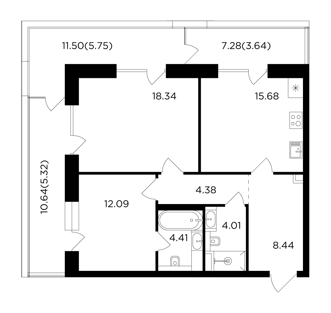 2-комнатная 82.06 м²