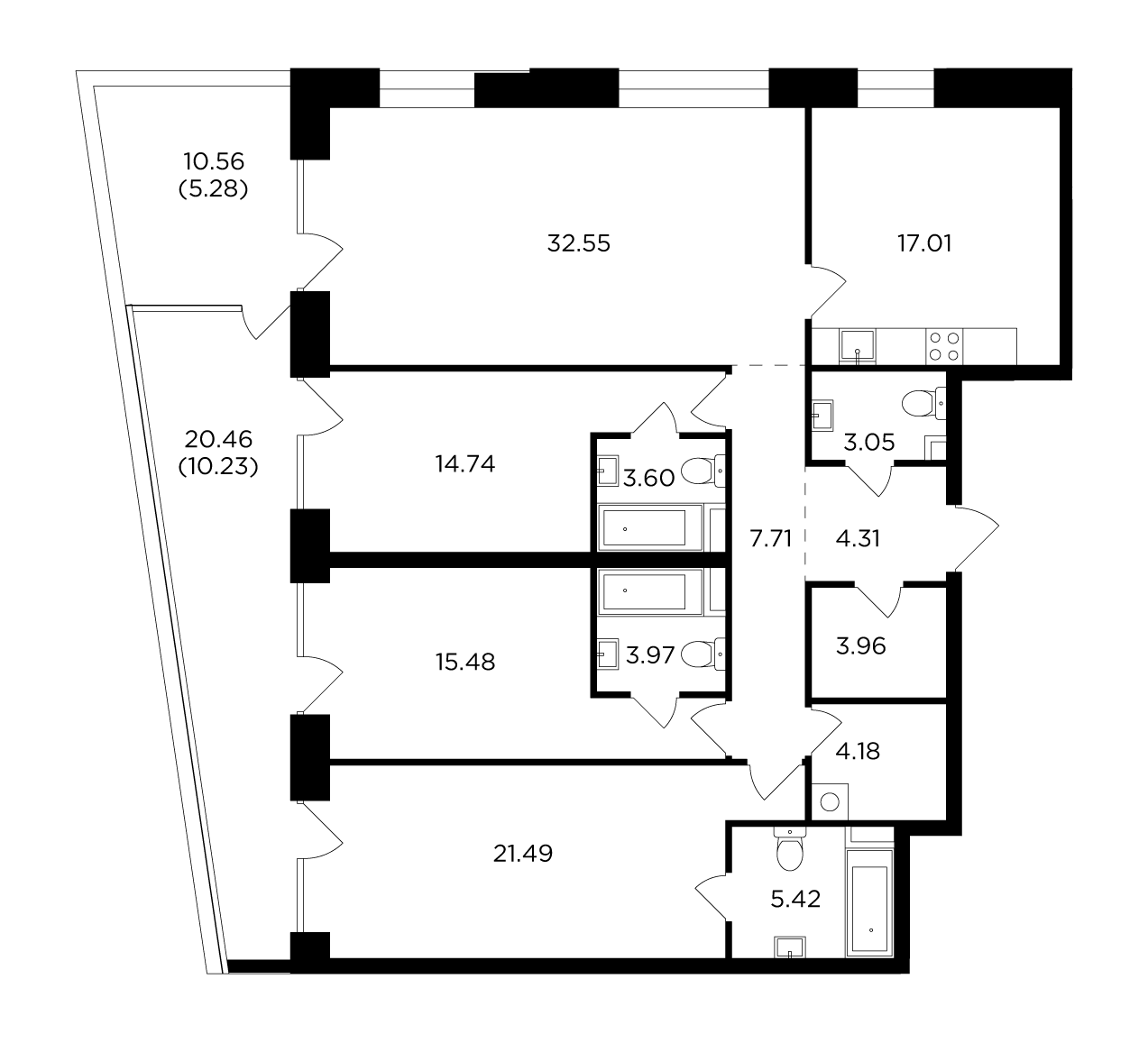 4-комнатная 152.98 м²