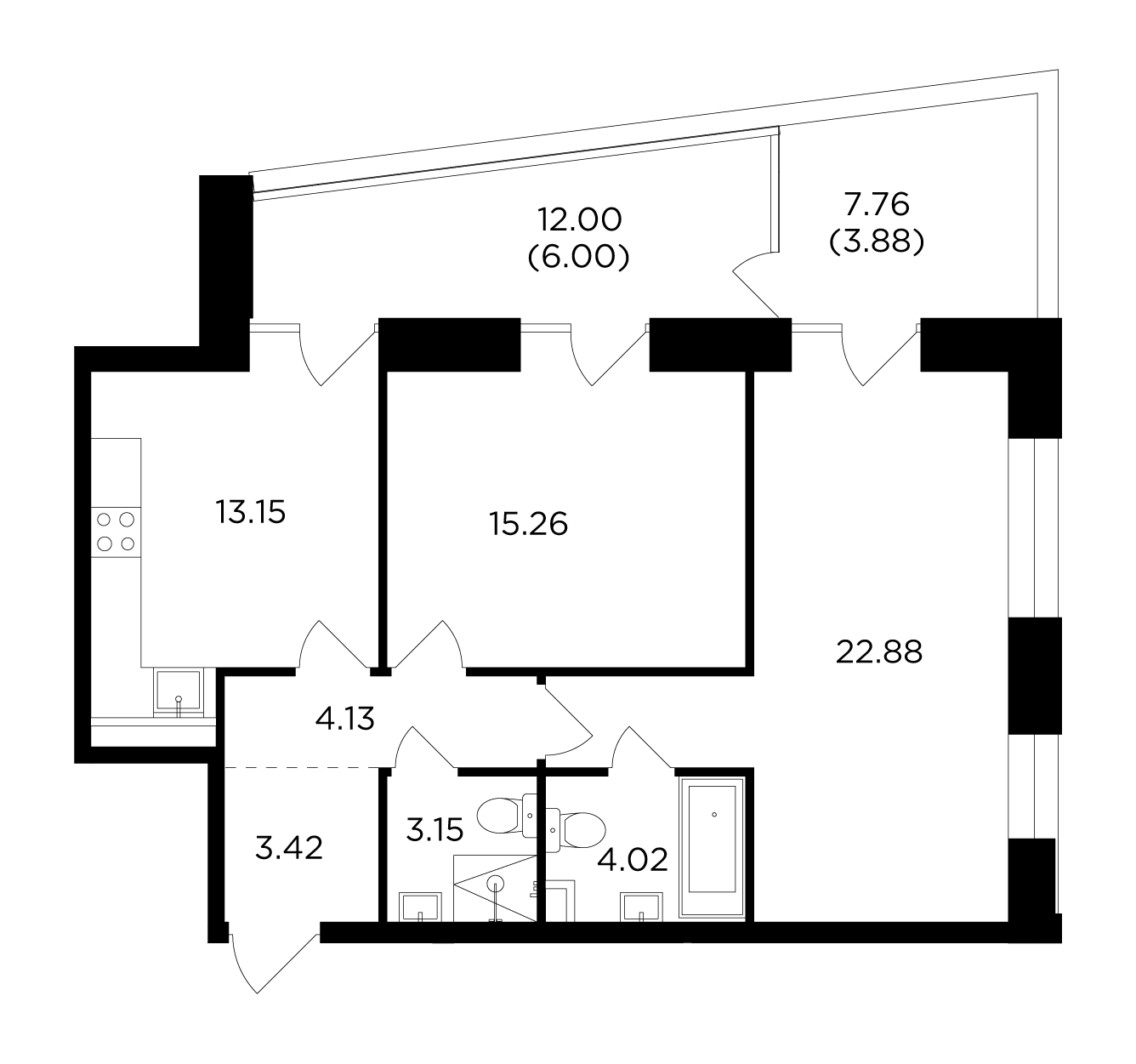 2-комнатная 75.89 м²