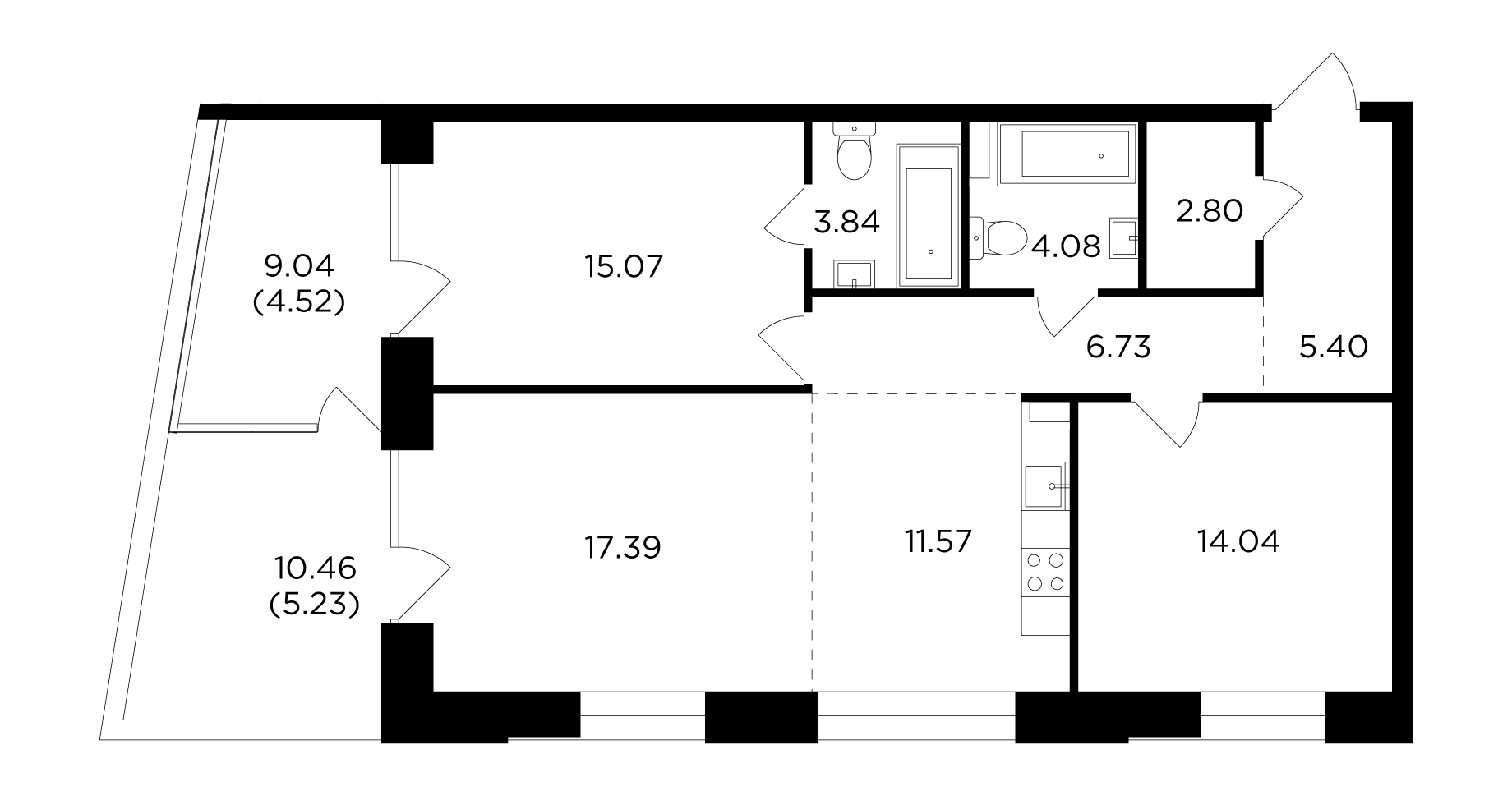 3-комнатная 90.67 м²