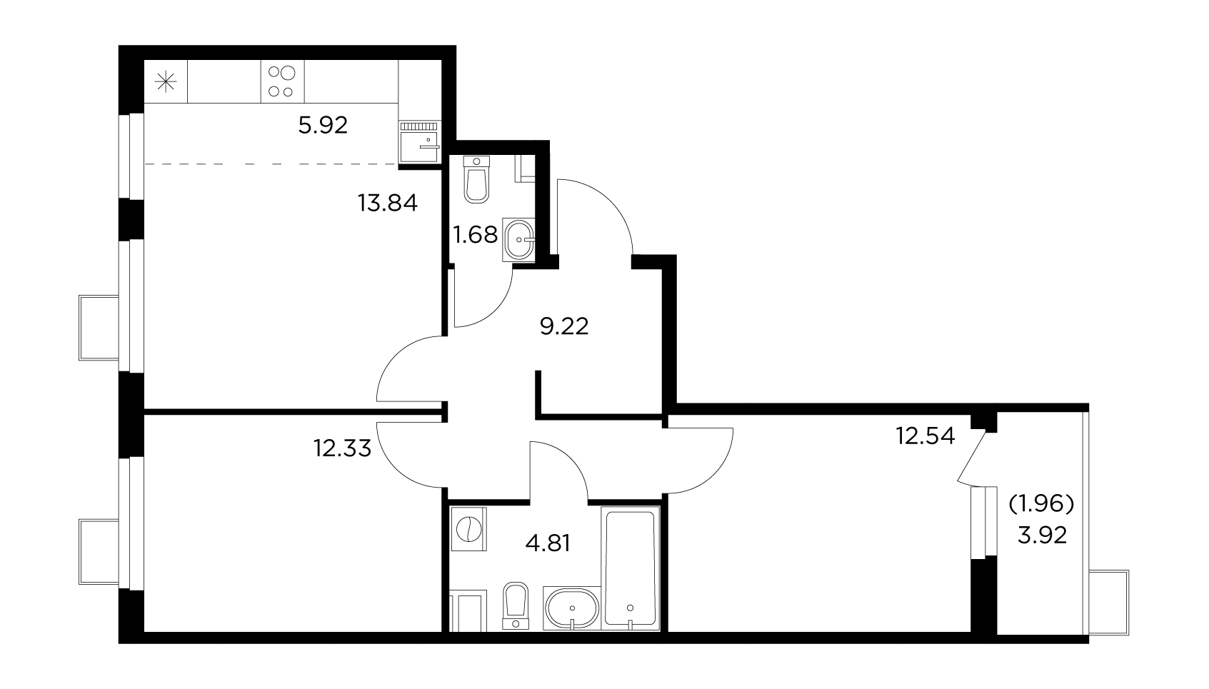 3-комнатная 62.3 м²