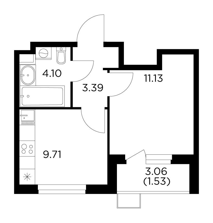 1-комнатная 29.86 м²