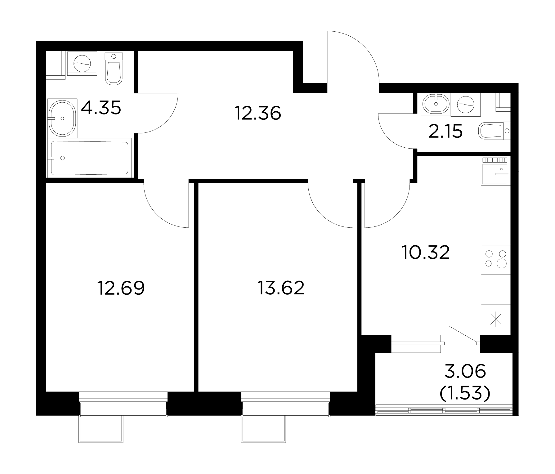 2-комнатная квартира 57.02 м² №547 по цене 8 363 799 ₽ в ЖК Новое Пушкино -  купить у застройщика Ingrad