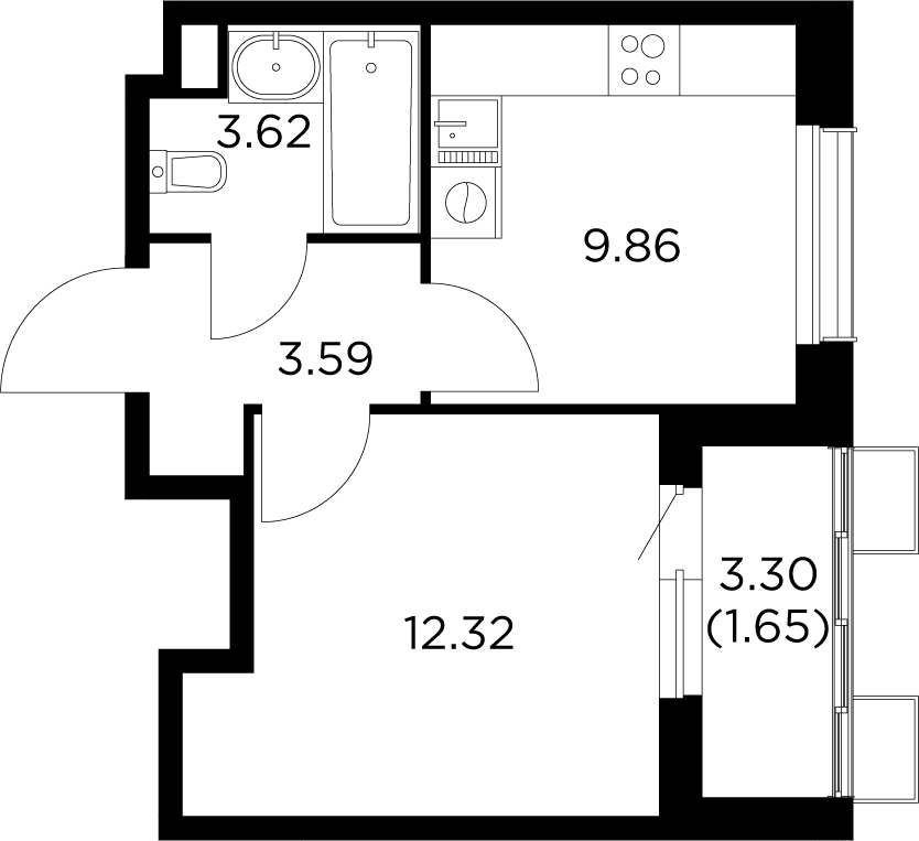 1-комнатная 31.04 м²