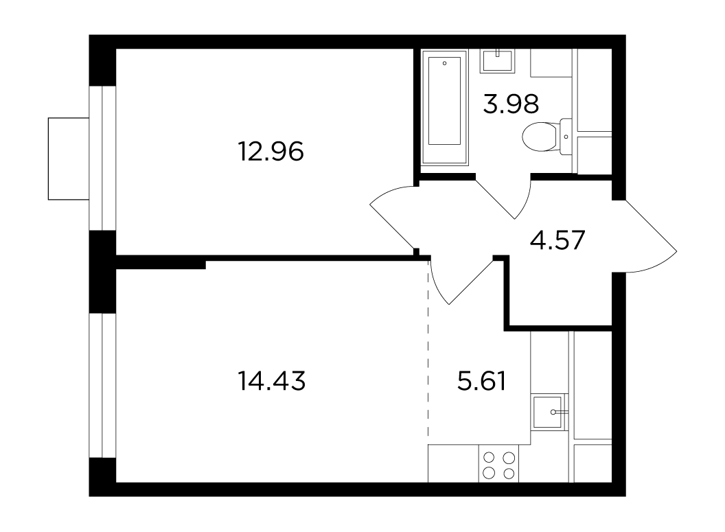 2-комнатная 41.55 м²