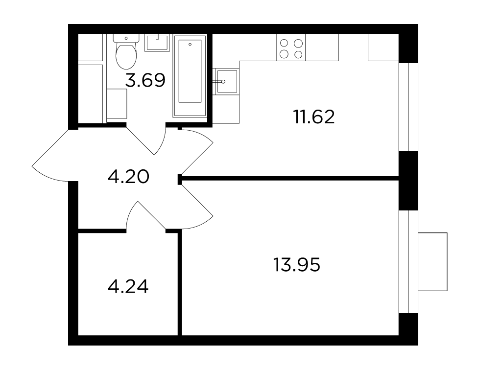 1-комнатная 37.7 м²