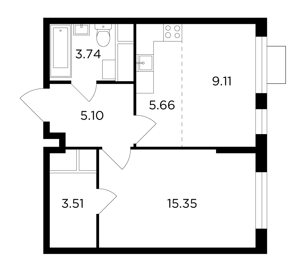 2-комнатная 42.47 м²