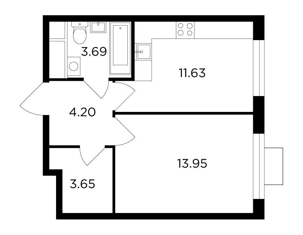 1-комнатная 37.12 м²