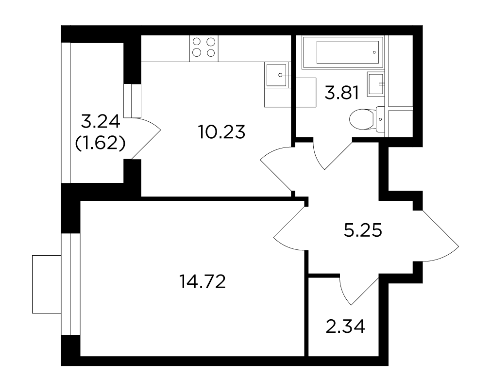 1-комнатная 37.97 м²