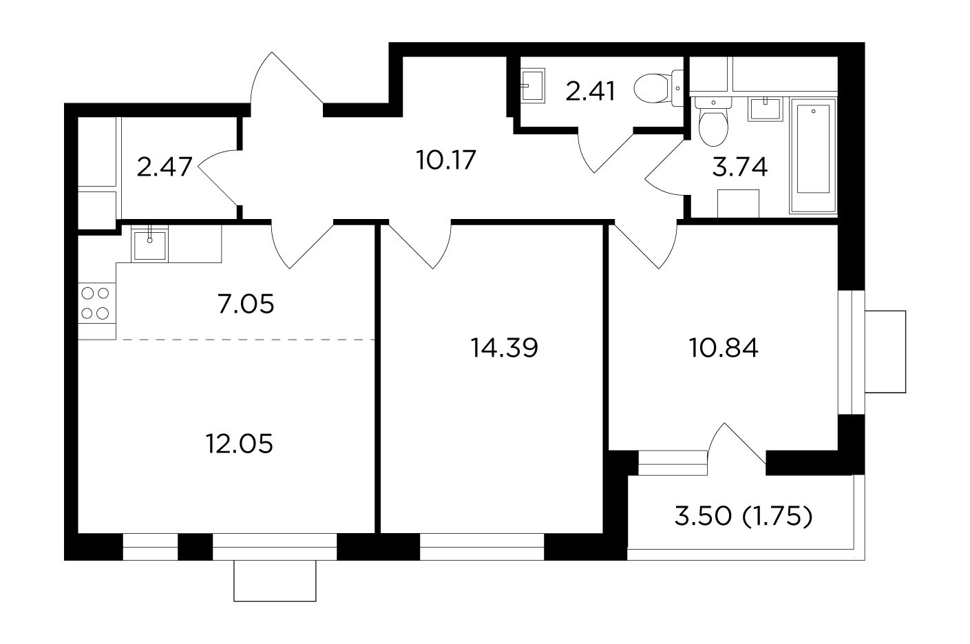 3-комнатная 64.87 м²