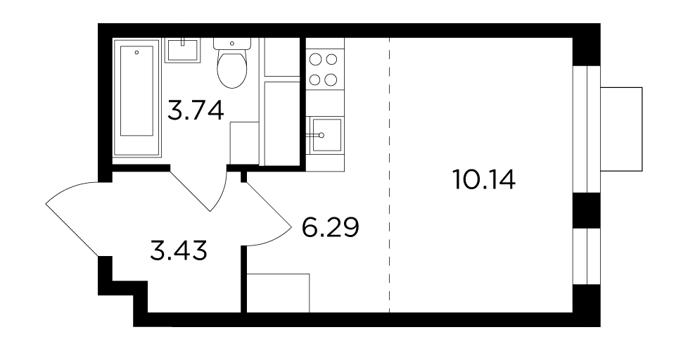 Студия, 23.6 м²