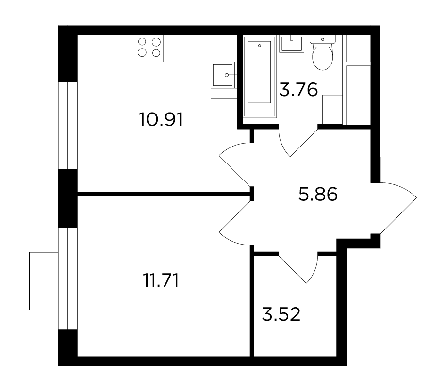 1-комнатная 35.76 м²